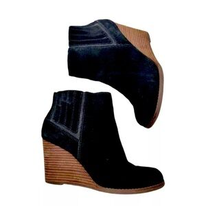 Size 7 Lucky Brand Leather Yoniana Black Pull On Wedge Ankle Boots Booties Shoes